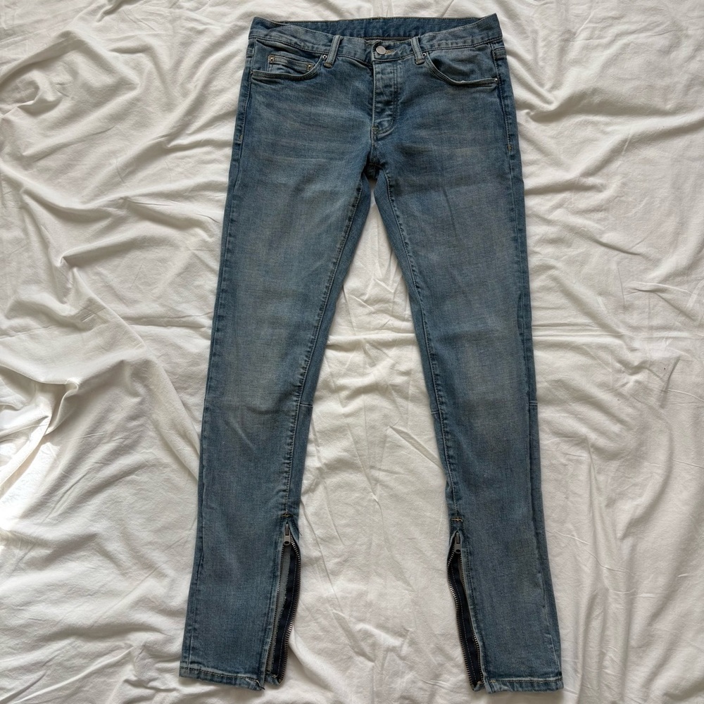MNML M1 Slim Skinny Blue Denim Jeans Ankle Zippers